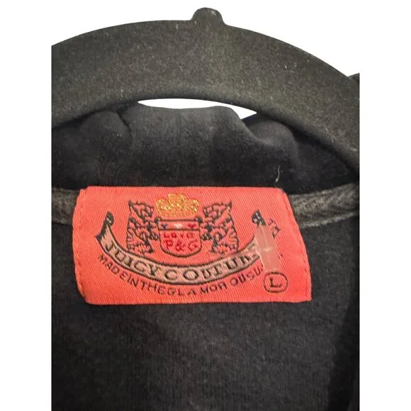 vintage Juicy Couture Velour Hoodie Jacket Women’s Size L Black With Rhinestone - Picture 4 of 6